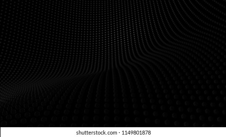 Vector particles array wireframe background. Modern backdrop. Dark dotted fond. Grey spheres. Wavy surface. Black and grey colors. Particles. Modern 3D illustration.