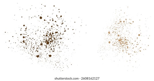 Vector particles splatter noise effect chocolate flying powder isolated texture background