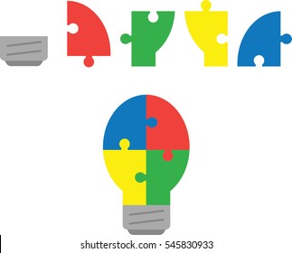Vector parts of light bulb jigsaw puzzle and whole puzzle bulb