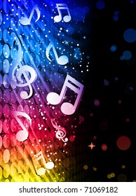 Vector - Party Abstract Colorful Waves on Black Background with Music Notes
