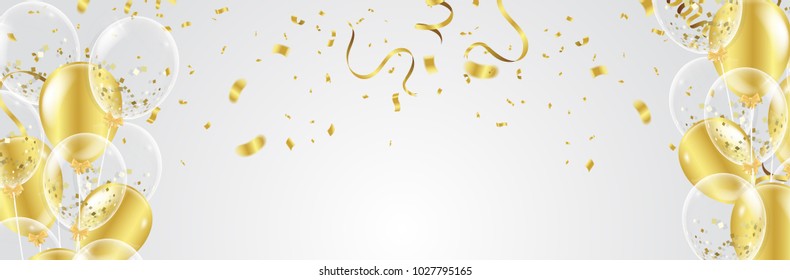 Vector party balloons illustration. Confetti and ribbons flag ribbons, Celebration background template 
