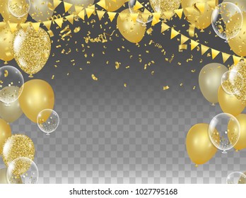 Vector party balloons illustration. Confetti and ribbons flag ribbons, Celebration background template 