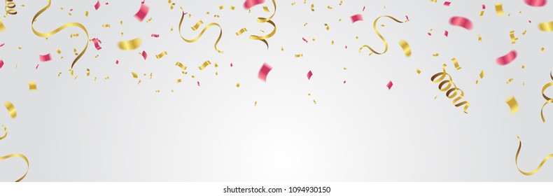 Vector party balloons illustration. Confetti and ribbons flag ribbons, Celebration background template