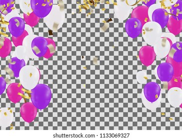 Vector party balloons illustration. Confetti and ribbons flag Celebration background template typography for greeting card, festive poster etc. 