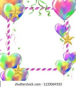 Vector party balloons illustration. Confetti and ribbons flag Celebration background template typography for greeting card, festive poster etc. 