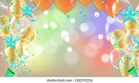 Vector party balloons illustration. Confetti  Greeting card design template confetti. Celebrate brochure or flyer .Happy New Year