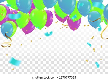 Vector party balloons illustration. Confetti and ribbons greeting background. celebration Vector 
