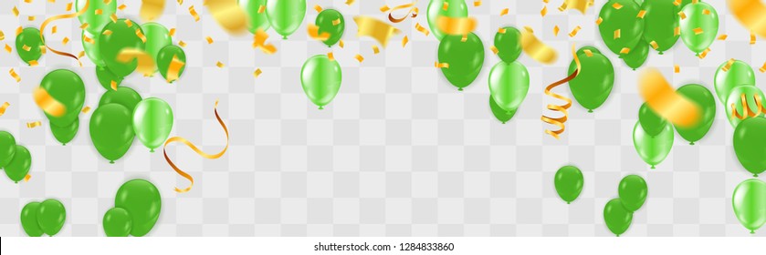 Vector party balloons illustration. Confetti and ribbons flag ribbons, Celebration background template 