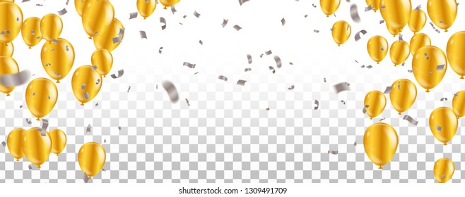 Vector party balloons illustration. Confetti and ribbons flag ribbons, Celebration background template