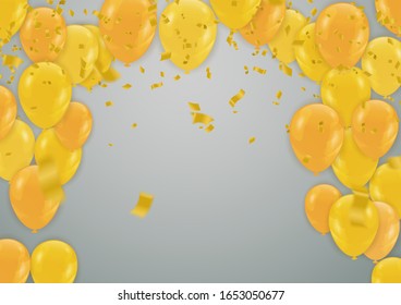 Vector party balloons illustration. Confetti and ribbons flag ribbons, Celebration background template