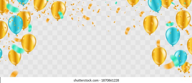 Vector party balloons illustration. Confetti and ribbons flag ribbons, Celebration background template