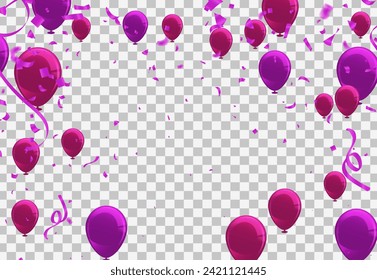 Vector party balloons illustration. Confetti and ribbons flag ribbons, Celebration background template, Luxurious Confetti Fall From Top To Bottom. Postcard Square Design eps.10