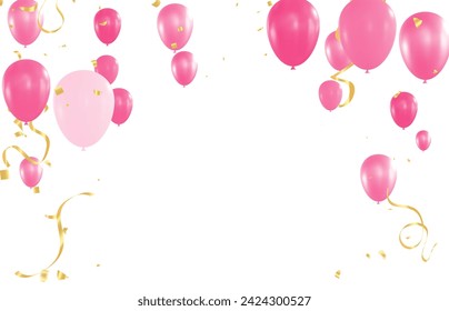 Vector party balloons illustration. Confetti and ribbons flag ribbons, Celebration background template, Luxurious Confetti Fall From Top To Bottom. Postcard Square Design eps.10