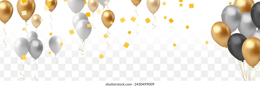 Vector party balloons illustration. Confetti and ribbons flag ribbons, Celebration background template, Luxurious Confetti Fall From Top To Bottom. Postcard Square Design eps.10