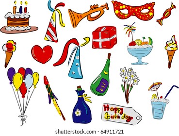 vector - party and birthday set isolated on background