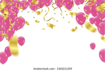 Gold Balloons Floating Festive Background Celebrate Stock Vector ...