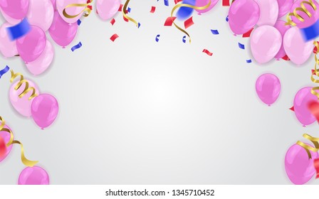 Vector party, celebration for anniversary border with colorful hanging garlands, streamers and balloons ballons,  celebrate background