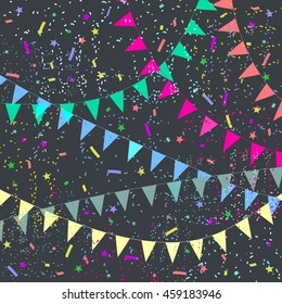 Vector party celebration garlands and flags decoration card background template