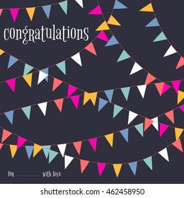 Vector party celebration garlands and flags decoration card background template