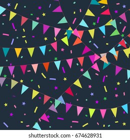 Vector party celebration garlands and flags decoration card background template
