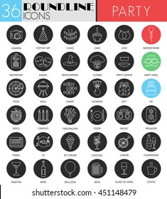 Vector Party circle white black icon set. Modern line black icon design for web