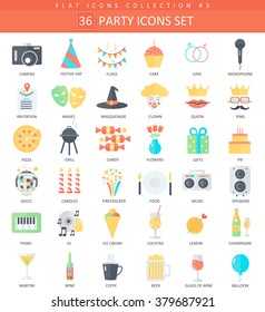 Vector party color flat icon set. Elegant style design fun club party icons for web and apps.