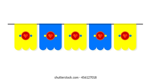 Vector Party flag garland isolated on white background. Design element. Cartoon decorative element with hearts.