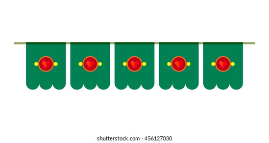 Vector Party flag garland isolated on white background. Design element. Cartoon decorative element with hearts.
