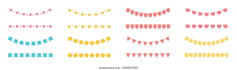 Vector party flags. Party bunting. Bunting flags. Flags bunting garland illustration. Festive decorations