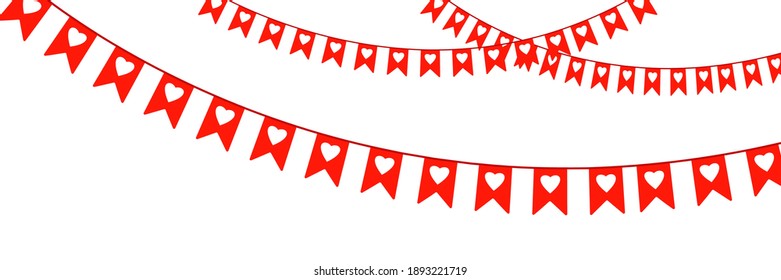 Vector Party flags. Decorations for decorating the room. Valentine days. Red heart