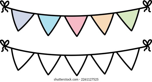Vector party flags in pastel palette illustration isolated on white background festive concept