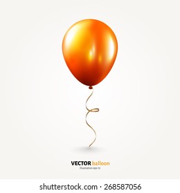 Vector party flying balloon with streamer isolated on white background.