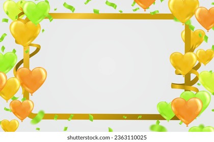 Vector party Golden heart balloon confetti concept design template holiday Happy Day
