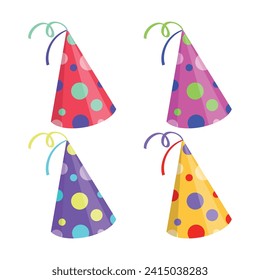 Vector party hats vector illustrations set. collection of colorful caps for birthday.