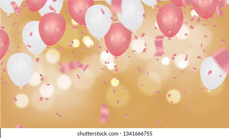 Vector party holiday background with balloons and confetti streamers and celebration
