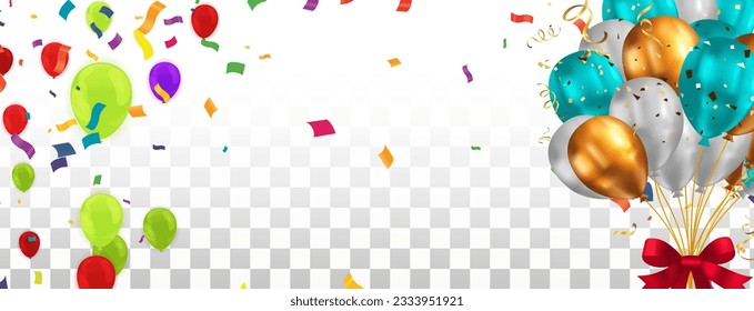Fondo de globos de colores horizontales de la fiesta de vectores para la tarjeta de cumpleaños