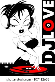 Vector party illustration about a beautiful sexy woman on a music and disco theme