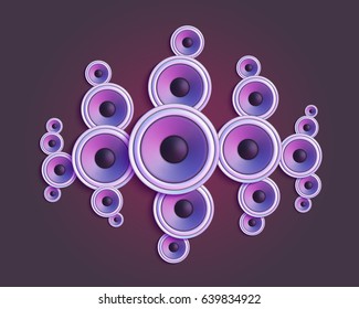 Vector party illustration of sound speaker. Abstract music background of sound wave