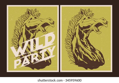 Vector party Poster. Wild party invitation set.