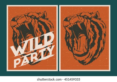 Vector party Poster. Wild party invitation set.