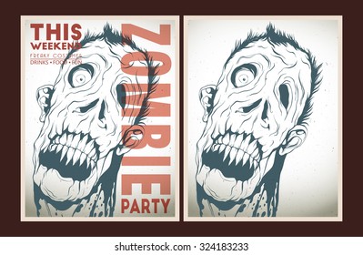 Vector party Poster. Zombie party invitation set.