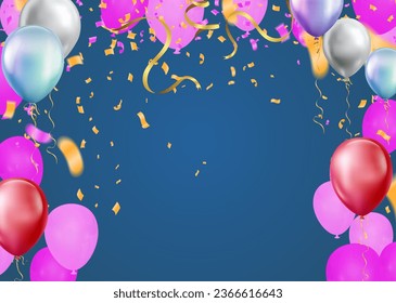 Vector party purple balloons confetti concept design template holiday Happy Day