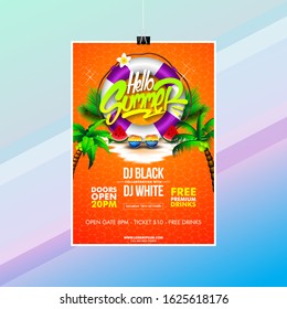 Vector Party Time Flyer Design with element in the beach