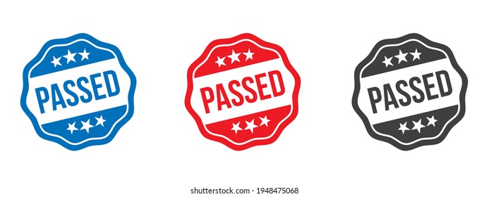 vector passed stamp set. passed round ribbon sticker. label
