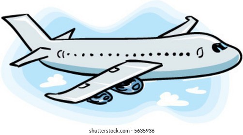 vector passenger airplane flying through the sky drawing