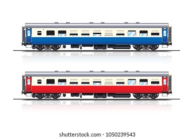 vector of passenger cars red-type and blue-type isolated on white background with blend shadow and sham reflection.