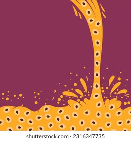 Vector Passion Fruit Pattern with Brown Seeds on Orange Background. Tropical Food Texture.