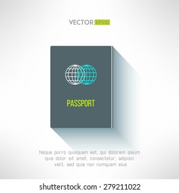 Vector passport in modern flat design. Citizen document id with long shadow. Identification sign and tourism design element.