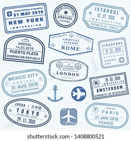 Vector passport stamp set - novelty passport stamps collection.