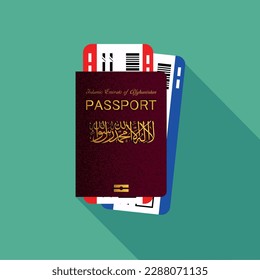 Vector passport with tickets. Air travel concept. Flat Design citizenship ID for traveler isolated. Blue international document - Afghanistan